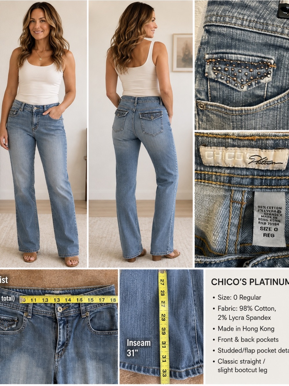 Chico's Platinum Light Blue Straight Jeans - Size 0/ US 4 Regular #44CL